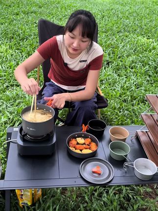 户外露营野餐折叠锅具烧水壶套装野炊锅具水壶锅具三件套#户外锅具