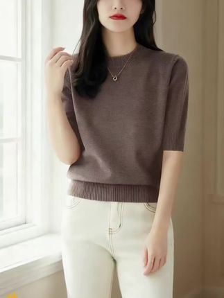 2025年秋季新款圆领中袖打底衫女士套头宽松遮肉设计内搭上衣#穿搭日常分享 #秋季搭配 #秋季穿搭 #早秋穿搭三分钟出门不是梦 #搭配分享