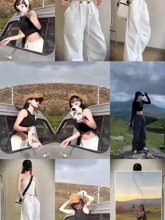 #爵士舞运动裤 #修身显瘦 #穿出高级感 白色工装裤女2025秋季新款爵士舞街舞美式休闲直筒小个子降落伞裤