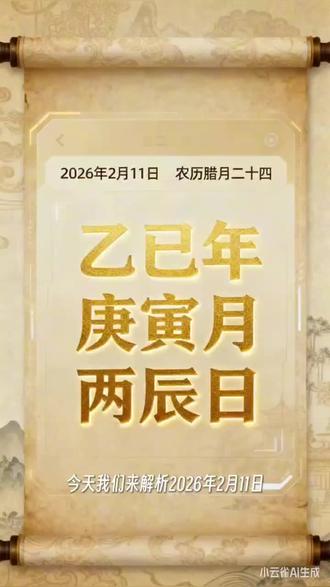 2026年2月11日(农历腊月二十四),乙巳年庚寅月丙辰日,十天干日元对应十神关系。
甲木:劫财年七杀月食神日。乙木: 比肩年正官月伤官日。丙火:正印年偏财月比肩日。丁火:偏印年正财月劫财日。戊土: 正官年食神月偏印日。己土: 七杀年伤官月正印日。庚金: 正财年比肩月七杀日。辛金: 偏财年劫财月正官日。壬水:伤官年偏印月偏财日。癸水: 食神年正印月正财日。