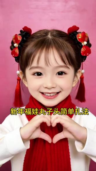 新年福娃丸子头好看简单##新年发型#儿童编发#丸子头#假发圈花苞头