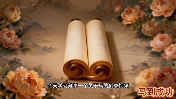 #年会ppt #马年 #每日分享
今天学习分享用AI让骏马从打开的卷轴中奔出,提示词如下:
4张图片提示词:
1.一个横向展开的卷轴里用流动金色光点画着一匹奔跑的骏马轮廓,卷轴周围有牡丹花,细节精致,8K高清
2. 把中间卷轴里的马去掉,并把卷轴合并成2个圆筒在一起
3.流动金色光点勾勒出一匹奔跑的骏马,背景是深红色,周围有牡丹花环绕,细节精致,8K高清
4.一匹骏马奔跑,背景是流动的红色丝绸,烟雾缭绕
视频提示词:
1至2图,卷轴缓慢打开,金色轮廓的骏马发着金光显现
2.至3图,卷轴上的马犹如活了一般飞奔出画卷,奔跑到第二幅图中的牡丹花丛,身上金色光点闪烁流动
3至4图,在花丛中的金色发光骏马飞奔着,跑到了烟雾缭绕的红绸里