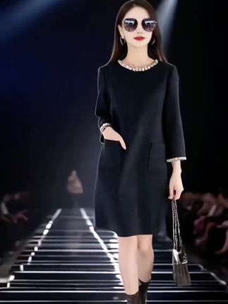 亮丝镶钻 早秋小香风笈简礼服式裁剪 时尚七分袖粗花呢显瘦连衣裙#谁穿谁好看系列 #显瘦#好物推荐🔥