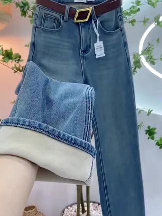 #窄版阔腿裤 加绒/不加绒#小个子穿搭 #直筒牛仔裤女 #显高显瘦显腿长 #百搭神裤