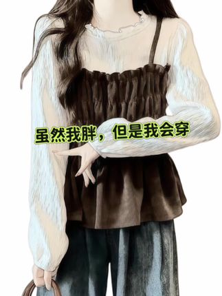 春秋胖妹妹显瘦荷叶边上衣#洋气减龄 #时尚#气质这一块拿捏死死的 #强烈推荐 #大码女装