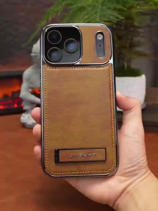 #适用苹果17Promax防摔手机壳#iPhone17新款防摔手机壳#高档商务皮革手机壳#折叠支架手机壳#视频同款手机壳