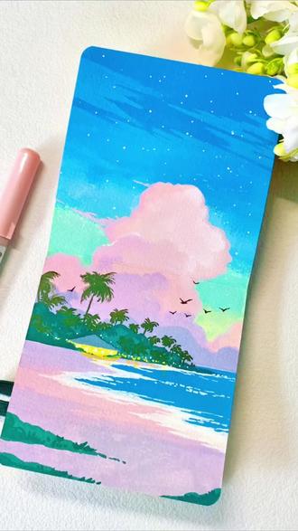 沙滩风情~这张一开始是想画一个晚上沙滩的夜景,就把蓝紫色调结合了进去,音乐,美酒,沙滩,舞蹈,夜晚,每个关键词都非常美好
今天用到的是
笔:稚乎
本:轻听文创
高光笔:artsneak
针管笔:稚乎
手帐笔:蓝果
欢迎评论区交作业哦~
临摹请艾特我ヾ(´∀`。ヾ),谢谢喜欢~
#跟着抖音学画画 #丙烯马克笔 #手绘 #绘画过程 #治愈