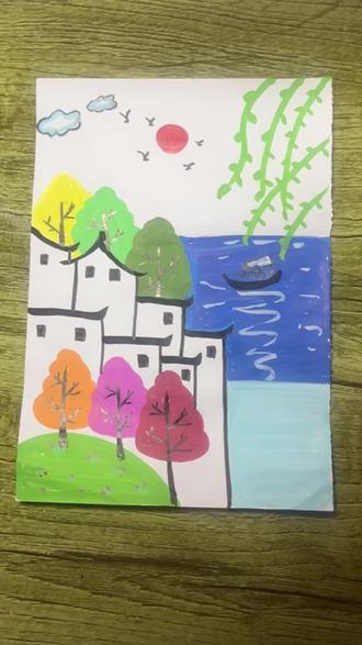 丙烯马克笔画江南春色风景#亲子简笔画#创意简笔画#一学就会的简笔画 #清明节手抄报#清明节主题画。