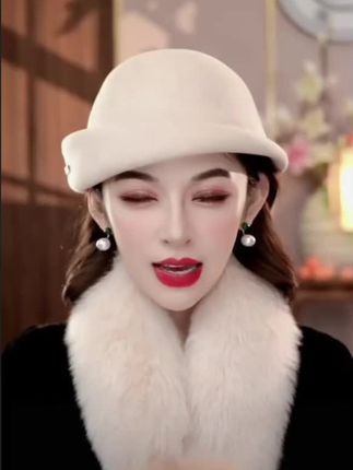 【布塔秋冬保暖羊毛帽 女韩版优雅礼帽 女潮流花朵保暖羊毛帽冬季】#绵羊毛礼帽赫本帽#礼帽#赫本帽 #帽子一戴谁都不爱 #秋冬款帽子