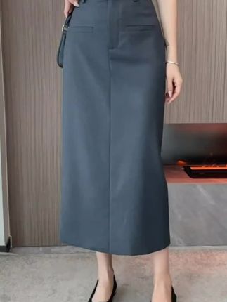 【欧若风】西装半身裙春夏高腰显瘦包臀开叉长裙子通勤显气质半裙。#洋气上档次