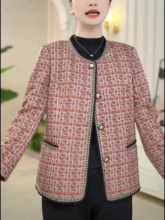V/雅鹿中老年大码妈妈春秋春夏短款薄款洋气格子外套C5009#面料柔软舒适 #时尚妈妈装 #短款外套 #气质穿搭 #高级感穿搭