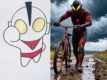 奥特曼简笔画#好吃到停不下来 #骑摩托 #罗索奥特曼简笔画 #儿童 #亲子互动