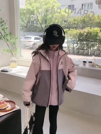 女童春秋款外套儿童加绒三合一2025新款防风衣拼色休闲上衣冲锋衣#女童冲锋衣#冲锋衣三合一