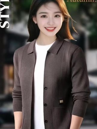 罗蒙时尚提花翻领长袖针织开衫秋冬季韩版休闲商务男士毛衣外套潮#针织衫 #罗蒙 #男士毛衣