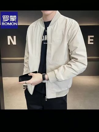 罗蒙2025新款棒球领外套男士春秋季韩版:/ 修身时尚夹克衫帅气机车服#机车服外套 #秋冬新款 #秋季穿搭 #夹克外套