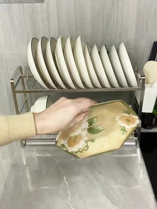 护家不锈钢双层碗盘收纳架厨房水槽置物架台面耐用收纳碗碟沥水架#厨房收纳碗筷架