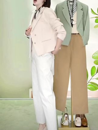 秋季新款米白色西装外套女短款小个子气质休闲小西服修身版#质量保证