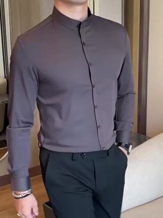 秋季男士轻熟痞帅立领商务休闲长袖衬衣韩版修身青年职业无痕衬衫#日常生活 #衬衫