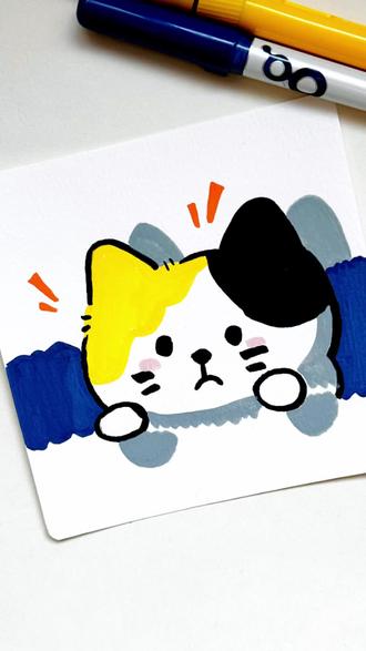 零基础丙烯简笔画——三花猫🐈#丙烯马克笔画画 #创作者中心 #创作灵感 #创作者扶持计划 #一起学画画