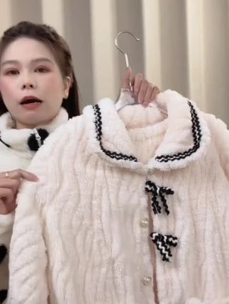 (秋冬粉丝福利)学生女珊瑚绒家居服小香风宽松蝴蝶结开衫睡衣套装#睡衣 #家居服 #好物推荐🔥 #宽松版型 #冬季必备