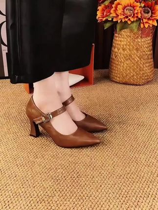 #单鞋#粗跟鞋子#通勤搭配