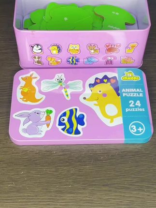 #幼儿拼图 #低幼拼图 铁盒装六合一拼图酱有动物海洋交通水果蔬菜系列图案可供选择,欢迎选购!