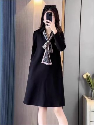 #连衣裙 #高级感穿搭 大码宽松时尚中长裙子胖MM春秋新品遮肉显瘦百搭打底赫本连衣裙女#气质穿搭 #宽松版型 #大码女装