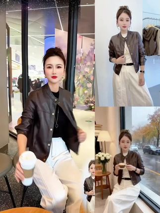 (随性时光)海宁皮衣女植鞣皮2025年新款外套女#显瘦穿搭 #谁穿谁好看#美出高级感 #面料柔软舒适 #穿搭