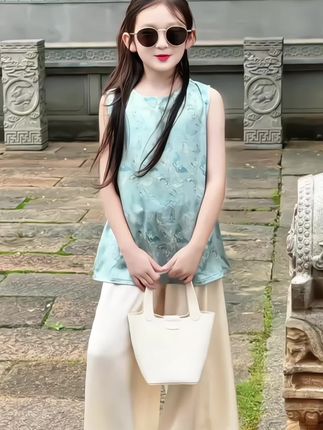 #我要上热门 女童2025夏季新款儿童国风旗袍上衣休闲直筒裤套装新中式两件套潮 #女童穿搭 #童装搭配 #女童新中式国风穿搭#生女儿就是用来打扮的