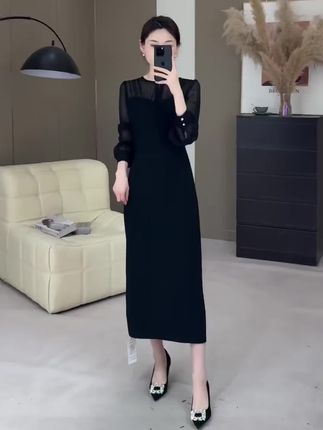 法式气质名媛高级感长袖收腰显瘦黑色裙子高冷御姐风连衣裙女春秋#早秋穿搭 #穿出自己的风格 #好物推荐🔥
