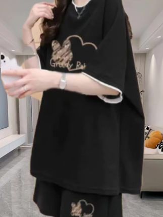 外贸大码女装宽松显瘦休闲运动套装女#夏季新款胖mm短袖短裤两件套