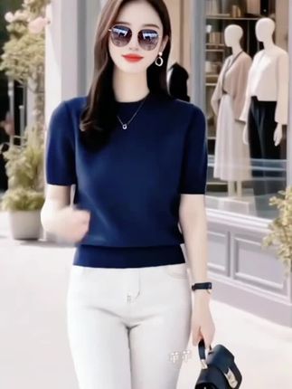 2025年气质圆领百搭内搭打底女装新款秋季中袖宽松上衣针织衫女士#气质穿搭 #穿搭分享 #谁穿谁好看 #女装穿搭 #春秋新款