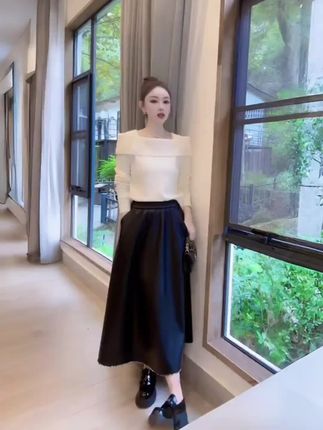 Nalian/拿恋豆子优选-时尚韩系一字肩翻领长袖毛衣女   DZ98963#长袖毛衣#一字肩上衣#百搭上衣#气质上衣#时尚上衣