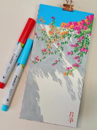 零基础跟我一起画一张超容易的三角梅花墙#手绘 #画画 #把爱画成花 #零基础学画画 #丙烯马克笔