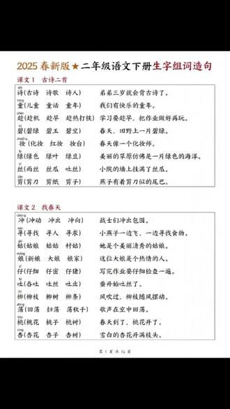 #二年级下册语文#同步生字组词造句 书来了,下册生字变多,组词变难,每天花5分钟读一读,打牢字词基础#寒假学习打卡