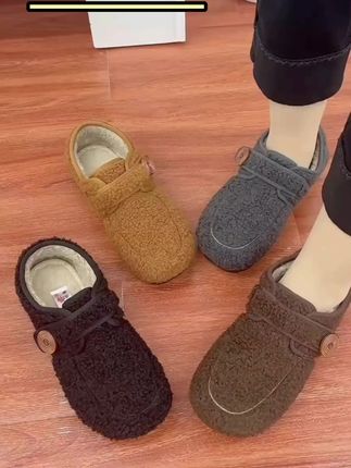 【复古加绒平底女棉鞋老:/ 北京布鞋可爱圆头博肯鞋毛绒保暖豆豆棉鞋#棉鞋#豆豆棉鞋#博肯鞋#复古毛毛鞋