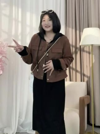 6151秋季新款胖妹妹时尚中长款连帽卫衣裙+外套洋气休闲两件套装#今天穿什么 #小个子穿搭 #穿搭 #显瘦穿搭 #每日穿搭