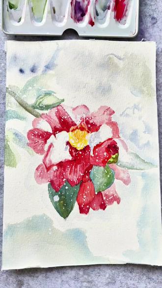 水彩雪中花花你也行#水彩教程 #水彩 #零基础学画画 #新手水彩