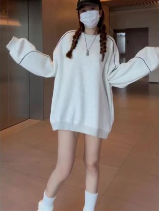 设计感撞色卫衣外套女春秋季2024新款宽松慵懒风oversize圆领上衣#时尚卫衣#慵懒风卫衣#百搭卫衣#卫衣女#谁穿谁好看