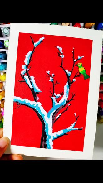 红墙+枯枝+残雪一分钟学会,有手就能画。#画画 #画画教程 #零基础学画画 #简笔画 #跟着抖音学画画