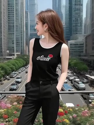 创作灵感上热门# 2025新款夏季印花圆领内搭外穿百搭打底衫大码打底上衣吊带背心女