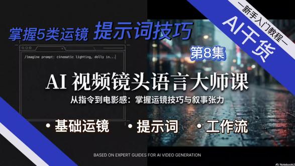 【第8集】AI视频镜头语言大师课,掌握5类运镜提示词技巧!涵盖基础运镜/提示词/工作流
#AI导演 #提示词工程 #AI视频技巧 #电影感创作 #镜头语言
