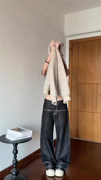 MAX ME倒装马毛【马到成功】冈山原牛盎司原色洗水做旧牛仔裤长裤#潮流穿搭