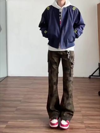 美式迷彩微喇牛仔裤男款潮牌伐木工装裤子 cleanfit直筒修身弯刀裤#迷彩裤#潮流穿搭
