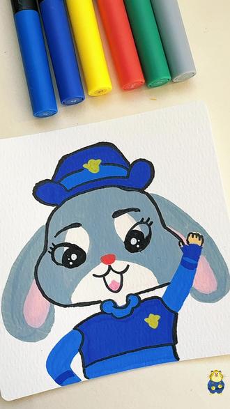 零基础丙烯简笔画——朱迪警官🐰#丙烯马克笔画 #创作者中心 #创作灵感 #涨粉 #疯狂动物城