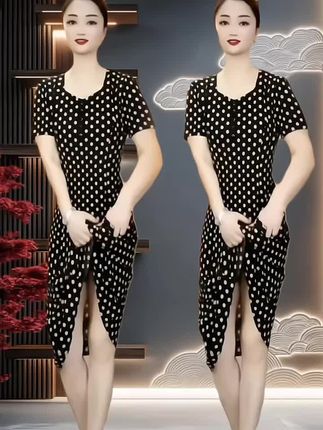 【衣雅严选】8222-2036#夏季新款冰雪丝弹力缎波点显瘦气质连衣裙#舒适透气又凉快 #穿出你的时尚你的感觉 #每日穿搭