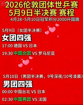 2026.5.9伦敦世乒赛赛程