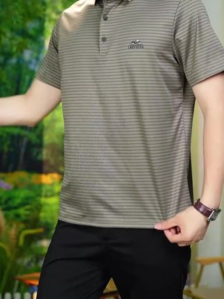 老爷车夏季新款男士短袖翻领冰丝T恤宽松男装休闲条纹半袖#豪赌达瓦更扎 #无锡五一旅游攻略 #五彩田园农业嘉年华 #人民大会堂拍照 #拉如村