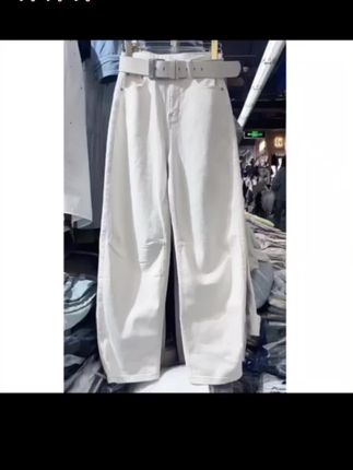 白色弯刀牛仔裤女秋季款2025年新款爆款阔腿裤子显瘦窄版香蕉裤子#牛仔裤 #裤子 #休闲穿搭 #女装 #休闲裤