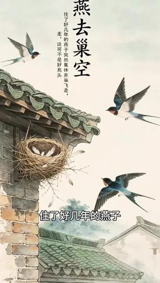 多年常住的燕子突然弃巢飞走,原来早有预兆
#老祖宗的智慧 #万物皆有灵性 #民间老话 #因果福报 #修身悟心